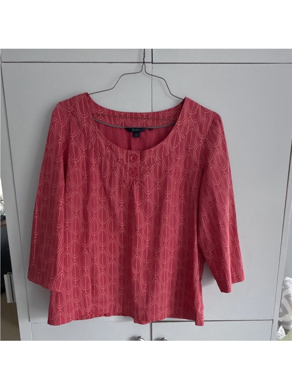 Boden Coral Pink Scoop-Neck Geometric Print Blouse